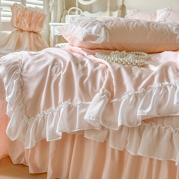 91家纺网 家纺一手货源 找家纺 网红馆（ck家纺） 2026春夏新款韩系巴黎纱夏被夏凉被空调被床盖四件套-曼塔玫瑰 曼塔玫瑰-粉色