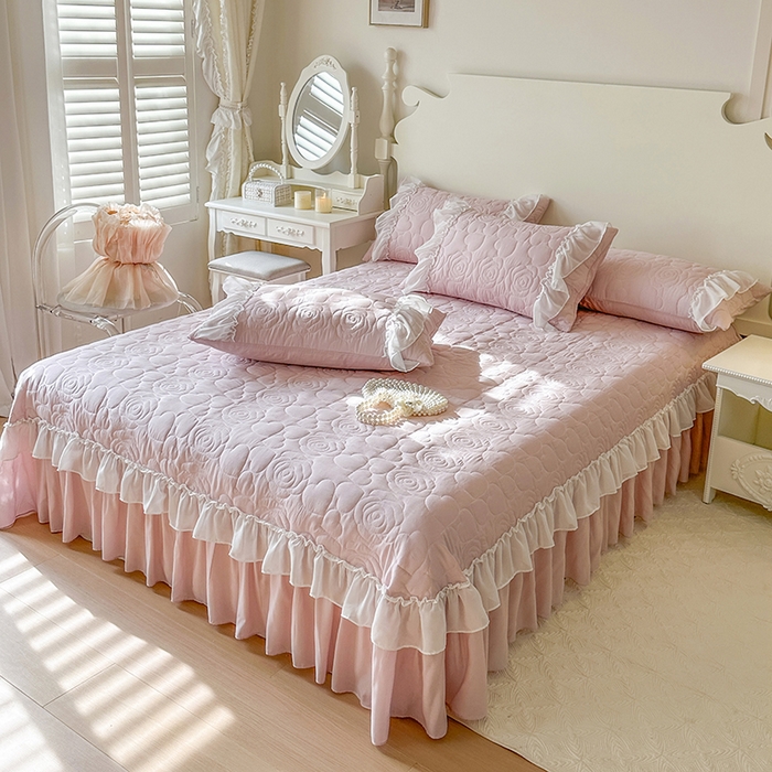 91家纺网 家纺一手货源 找家纺 网红馆（ck家纺） 2026春夏新款韩系巴黎纱夏被夏凉被空调被床盖四件套-曼塔玫瑰 曼塔玫瑰-藕色