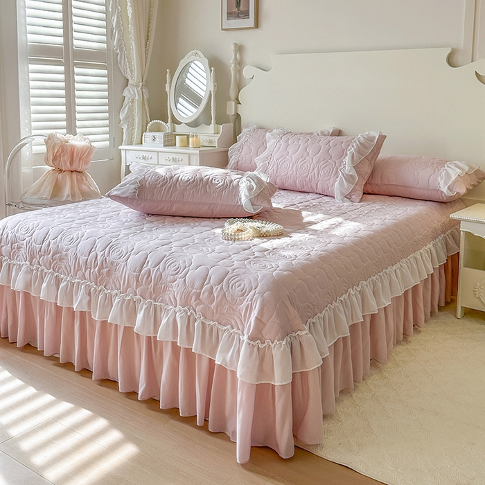 91家纺网 家纺一手货源 找家纺 网红馆（ck家纺） 2026春夏新款韩系巴黎纱夏被夏凉被空调被床盖四件套-曼塔玫瑰 曼塔玫瑰-藕色