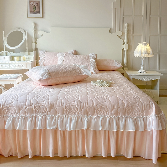 91家纺网 家纺一手货源 找家纺 网红馆（ck家纺） 2026春夏新款韩系巴黎纱夏被夏凉被空调被床盖四件套-曼塔玫瑰 曼塔玫瑰-粉色