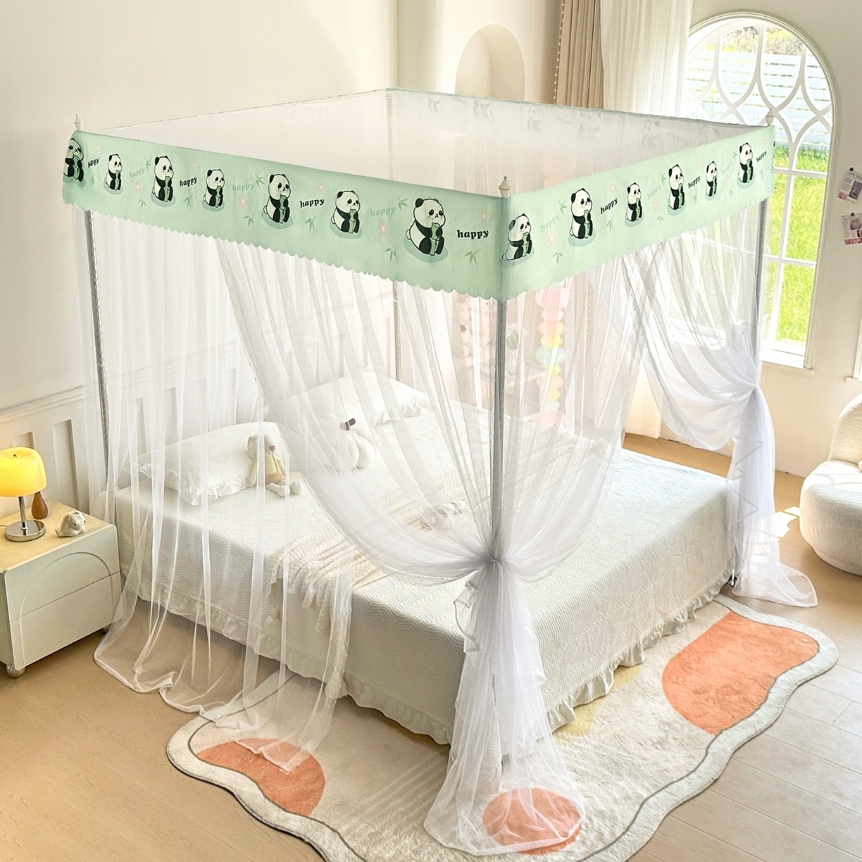 91家纺网 家纺一手货源 找家纺 永旺家纺 2026新款宫廷落地印花款蚊帐 快乐国宝