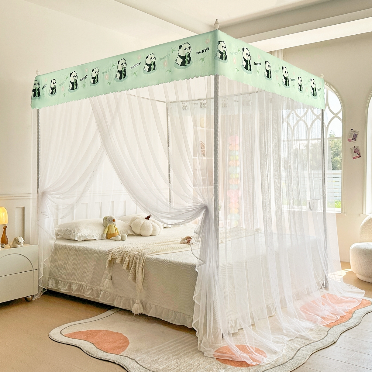 91家纺网 家纺一手货源 找家纺 永旺家纺 2026新款宫廷落地印花款蚊帐 快乐国宝