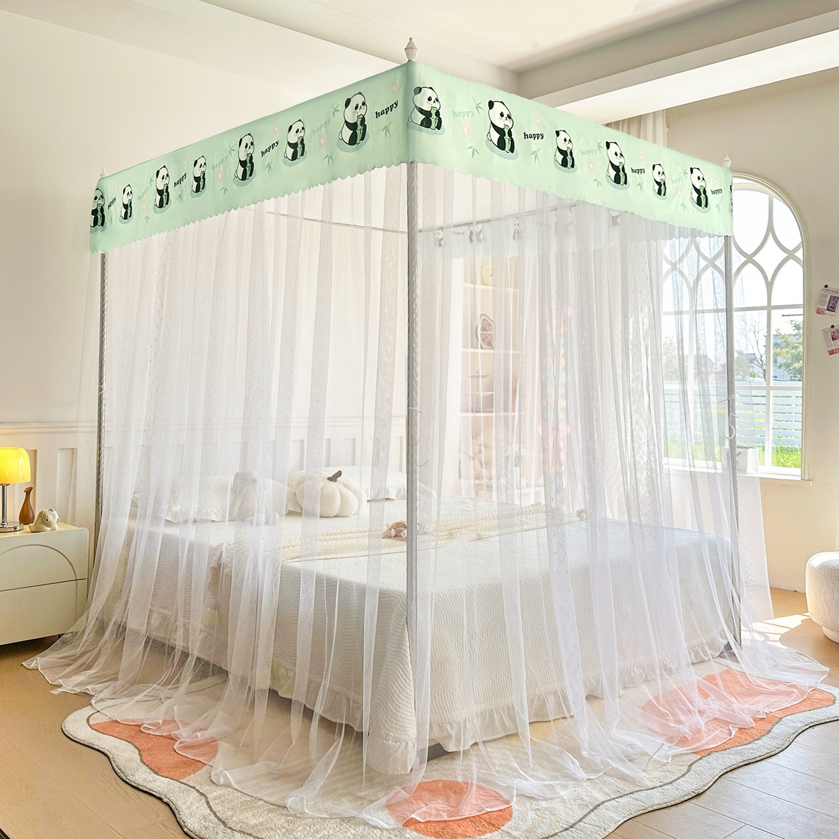 91家纺网 家纺一手货源 找家纺 永旺家纺 2026新款宫廷落地印花款蚊帐 快乐国宝