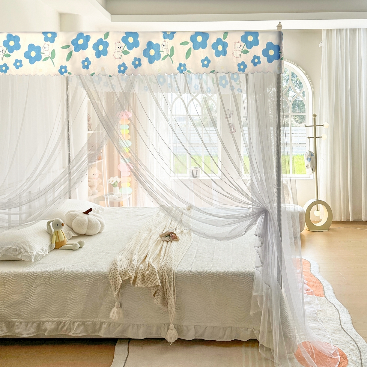 91家纺网 家纺一手货源 找家纺 永旺家纺 2026新款宫廷落地印花款蚊帐 花田趣事