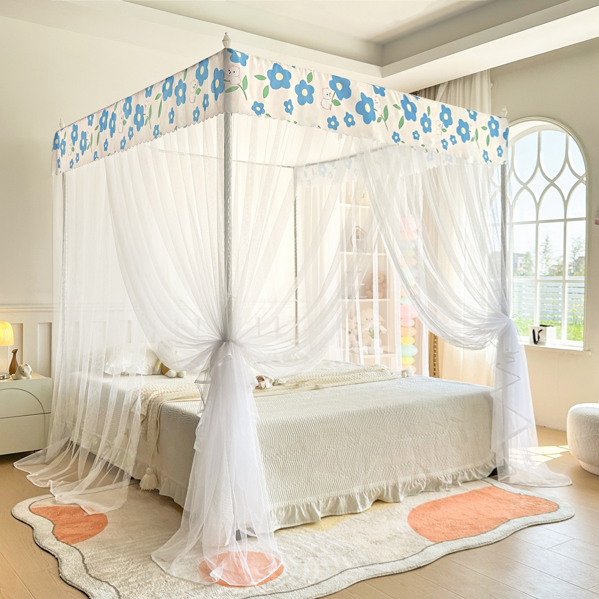 91家纺网 家纺一手货源 找家纺 永旺家纺 2026新款宫廷落地印花款蚊帐 花田趣事