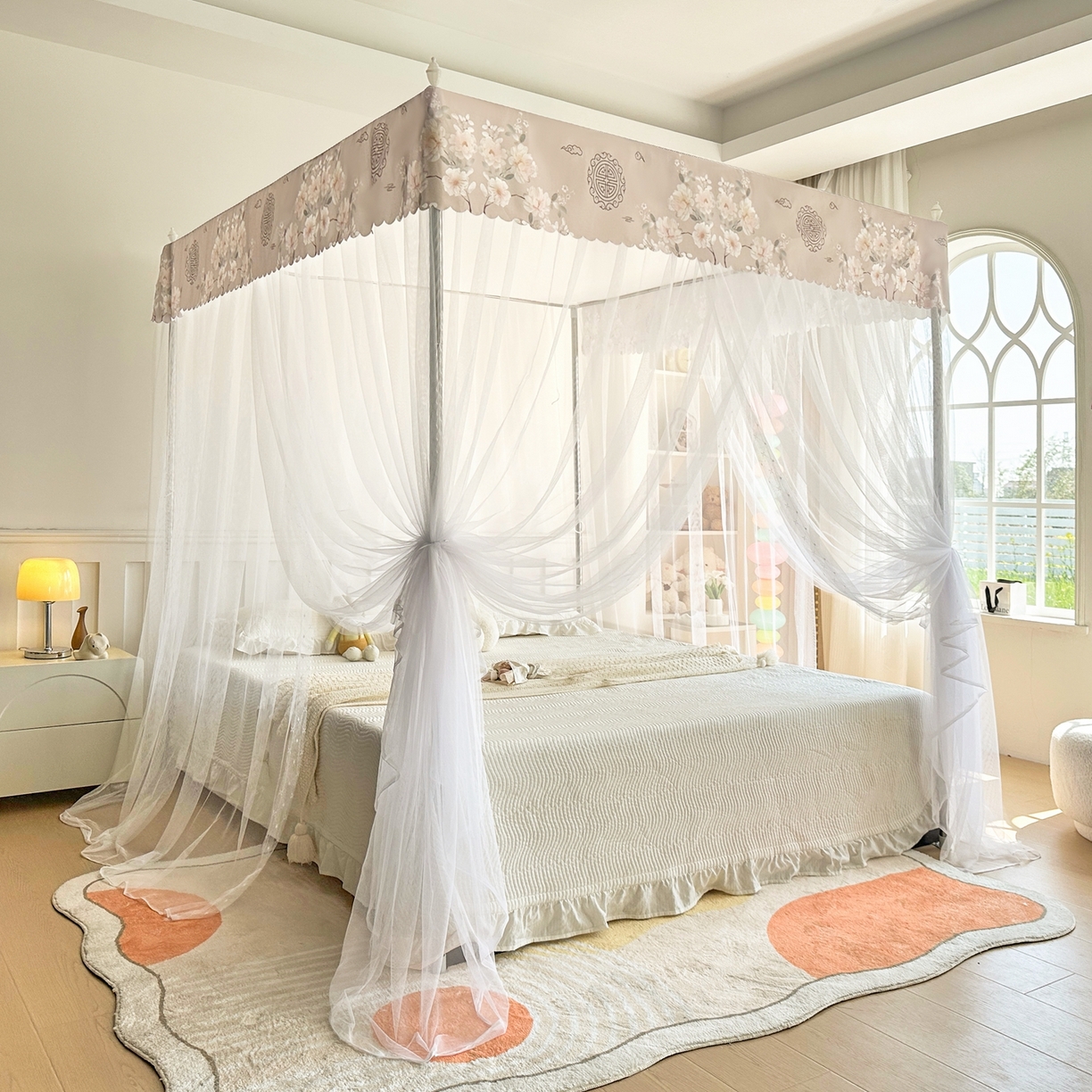 91家纺网 家纺一手货源 找家纺 永旺家纺 2026新款宫廷落地印花款蚊帐 中国风