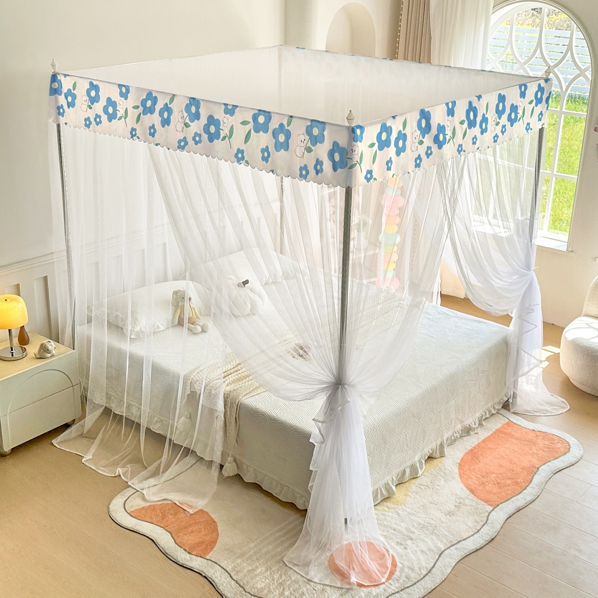 91家纺网 家纺一手货源 找家纺 永旺家纺 2026新款宫廷落地印花款蚊帐 花田趣事