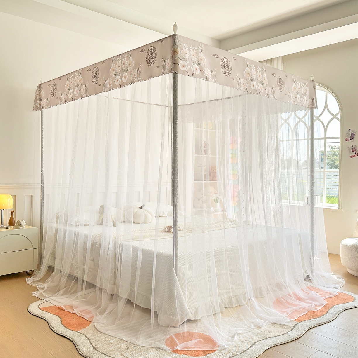 91家纺网 家纺一手货源 找家纺 永旺家纺 2026新款宫廷落地印花款蚊帐 中国风