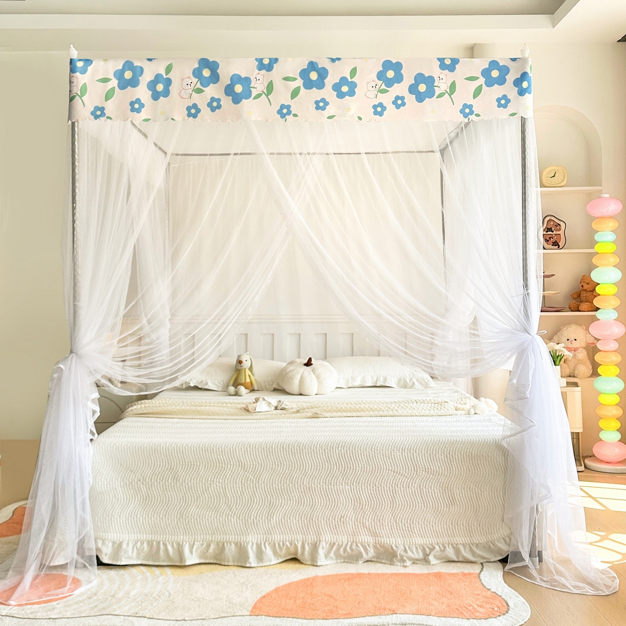 91家纺网 家纺一手货源 找家纺 永旺家纺 2026新款宫廷落地印花款蚊帐 花田趣事