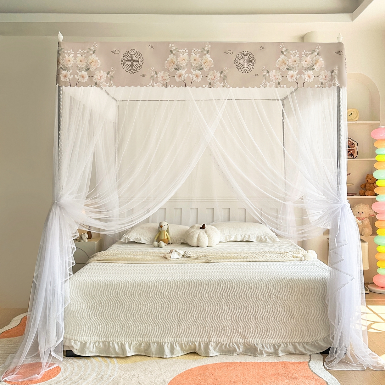 91家纺网 家纺一手货源 找家纺 永旺家纺 2026新款宫廷落地印花款蚊帐 中国风