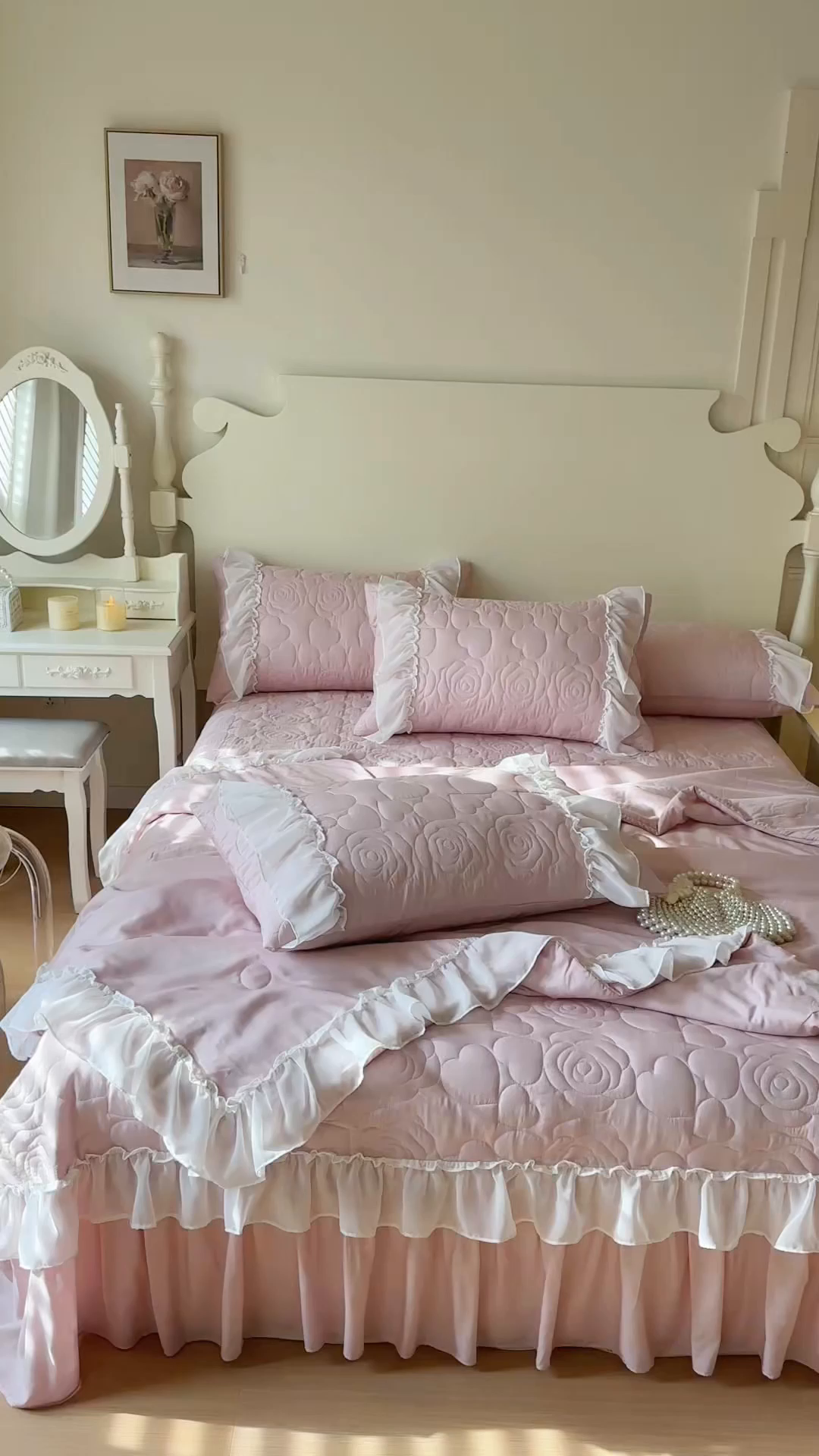 91家纺网 家纺一手货源 找家纺 网红馆（ck家纺） 2026春夏新款韩系巴黎纱夏被夏凉被空调被床盖四件套-曼塔玫瑰 曼塔玫瑰-藕色