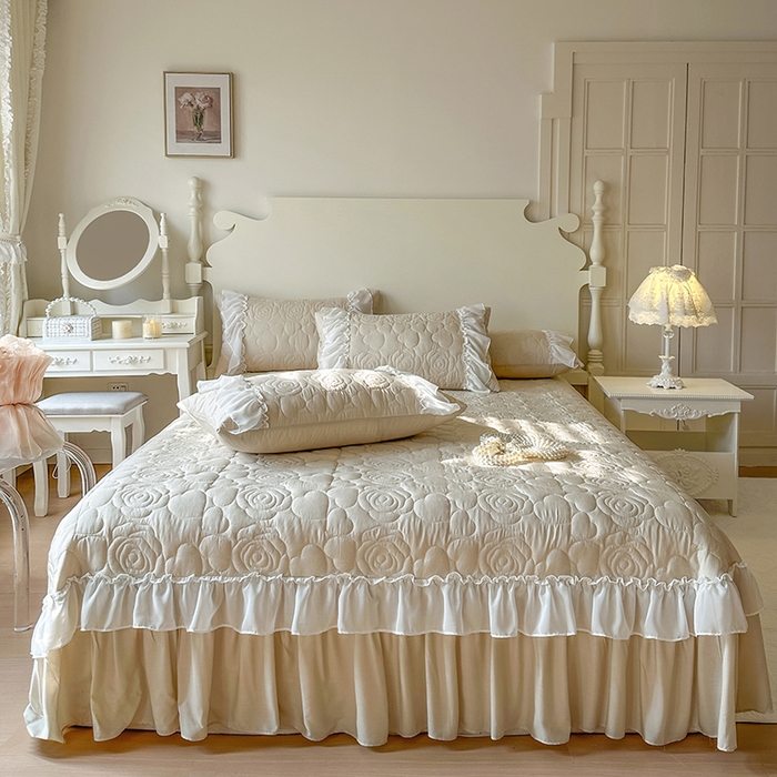 91家纺网 家纺一手货源 找家纺 网红馆（ck家纺） 2026春夏新款韩系巴黎纱夏被夏凉被空调被床盖四件套-曼塔玫瑰 曼塔玫瑰-卡其