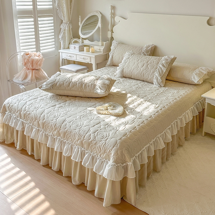 91家纺网 家纺一手货源 找家纺 网红馆（ck家纺） 2026春夏新款韩系巴黎纱夏被夏凉被空调被床盖四件套-曼塔玫瑰 曼塔玫瑰-卡其