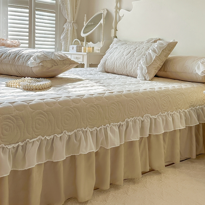 91家纺网 家纺一手货源 找家纺 网红馆（ck家纺） 2026春夏新款韩系巴黎纱夏被夏凉被空调被床盖四件套-曼塔玫瑰 曼塔玫瑰-卡其