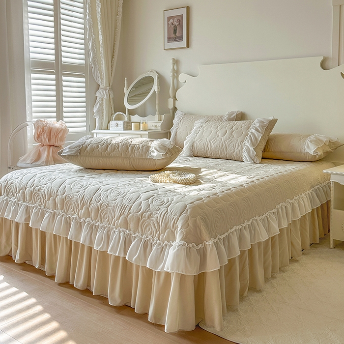 91家纺网 家纺一手货源 找家纺 网红馆（ck家纺） 2026春夏新款韩系巴黎纱夏被夏凉被空调被床盖四件套-曼塔玫瑰 曼塔玫瑰-卡其