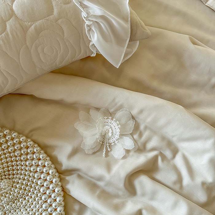 91家纺网 家纺一手货源 找家纺 网红馆（ck家纺） 2026春夏新款韩系巴黎纱夏被夏凉被空调被床盖四件套-曼塔玫瑰 曼塔玫瑰-卡其