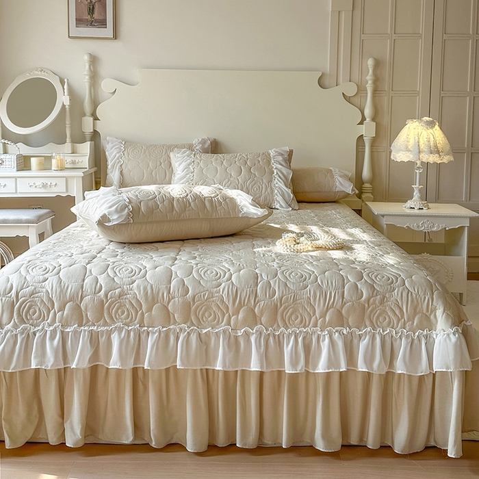 91家纺网 家纺一手货源 找家纺 网红馆（ck家纺） 2026春夏新款韩系巴黎纱夏被夏凉被空调被床盖四件套-曼塔玫瑰 曼塔玫瑰-卡其