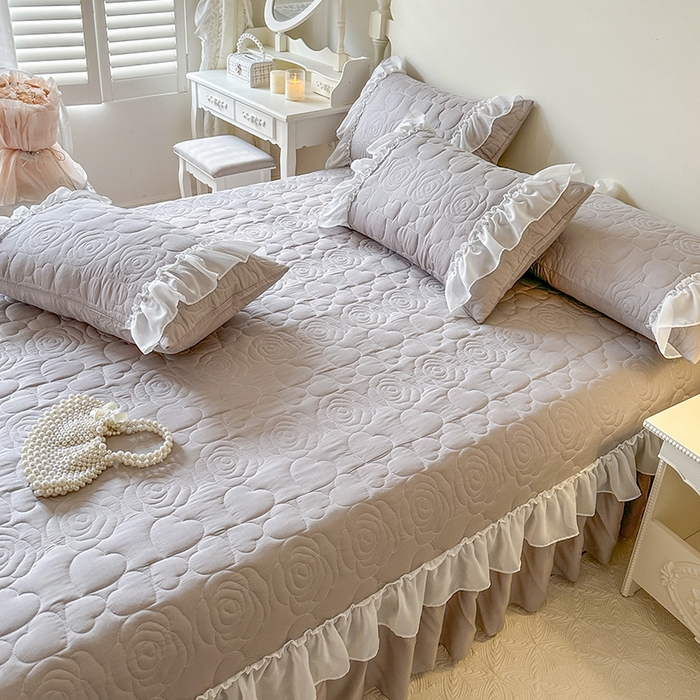 91家纺网 家纺一手货源 找家纺 网红馆（ck家纺） 2026春夏新款韩系巴黎纱夏被夏凉被空调被床盖四件套-曼塔玫瑰 曼塔玫瑰-灰色