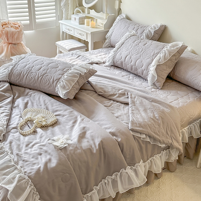 网红馆（ck家纺） 2026春夏新款韩系巴黎纱夏被夏凉被空调被床盖四件套-曼塔玫瑰 曼塔玫瑰-灰色