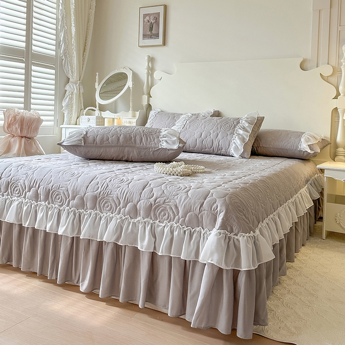 91家纺网 家纺一手货源 找家纺 网红馆（ck家纺） 2026春夏新款韩系巴黎纱夏被夏凉被空调被床盖四件套-曼塔玫瑰 曼塔玫瑰-灰色