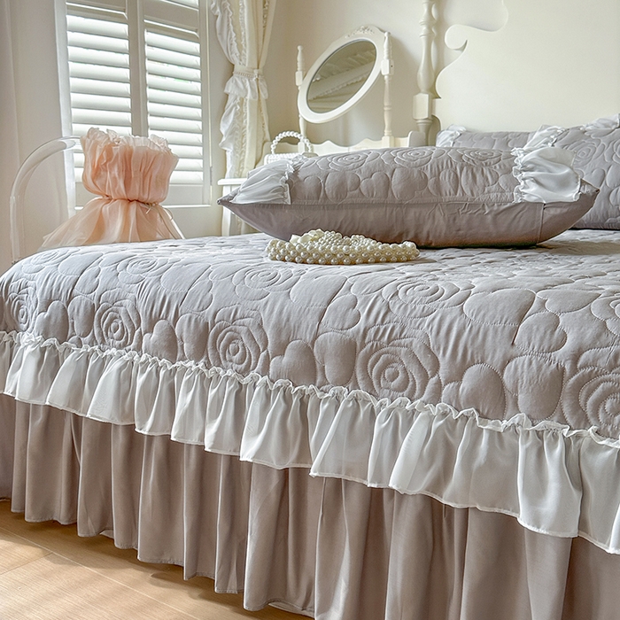 91家纺网 家纺一手货源 找家纺 网红馆（ck家纺） 2026春夏新款韩系巴黎纱夏被夏凉被空调被床盖四件套-曼塔玫瑰 曼塔玫瑰-灰色