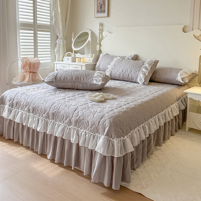 91家纺网 家纺一手货源 找家纺 网红馆（ck家纺） 2026春夏新款韩系巴黎纱夏被夏凉被空调被床盖四件套-曼塔玫瑰 曼塔玫瑰-灰色