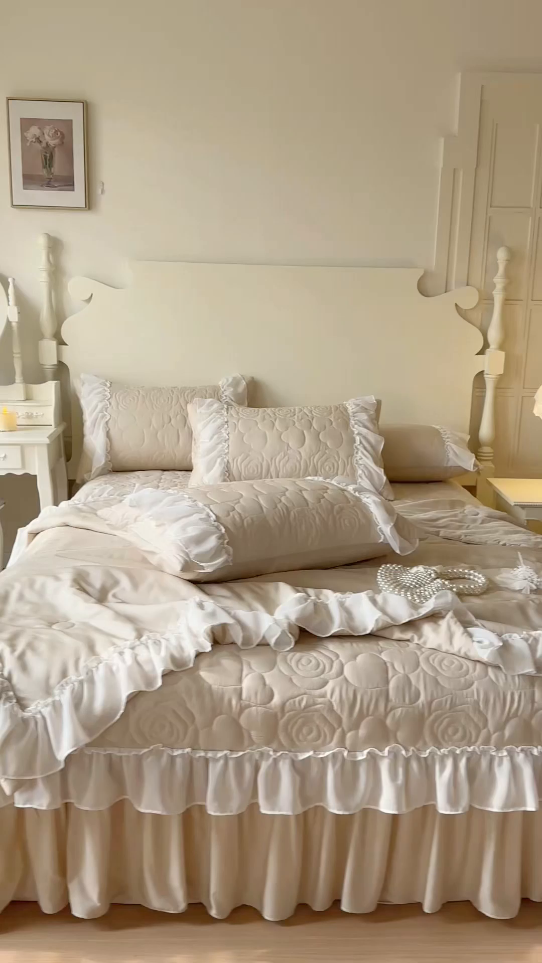 91家纺网 家纺一手货源 找家纺 网红馆（ck家纺） 2026春夏新款韩系巴黎纱夏被夏凉被空调被床盖四件套-曼塔玫瑰 曼塔玫瑰-卡其