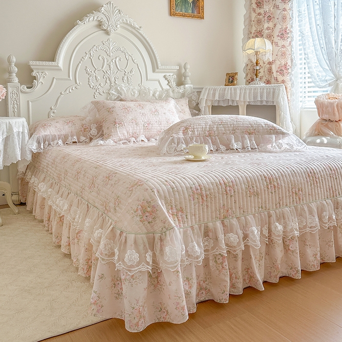 91家纺网 家纺一手货源 找家纺 网红馆（ck家纺） 2026春夏新款小清新田园全棉印花床盖三件套 翩翩花语