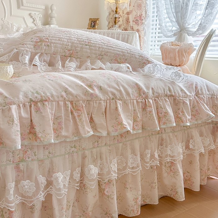 91家纺网 家纺一手货源 找家纺 网红馆（ck家纺） 2026春夏新款小清新田园全棉印花床盖三件套 翩翩花语