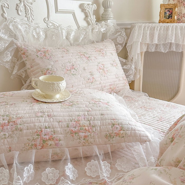 91家纺网 家纺一手货源 找家纺 网红馆（ck家纺） 2026春夏新款小清新田园全棉印花床盖三件套 翩翩花语