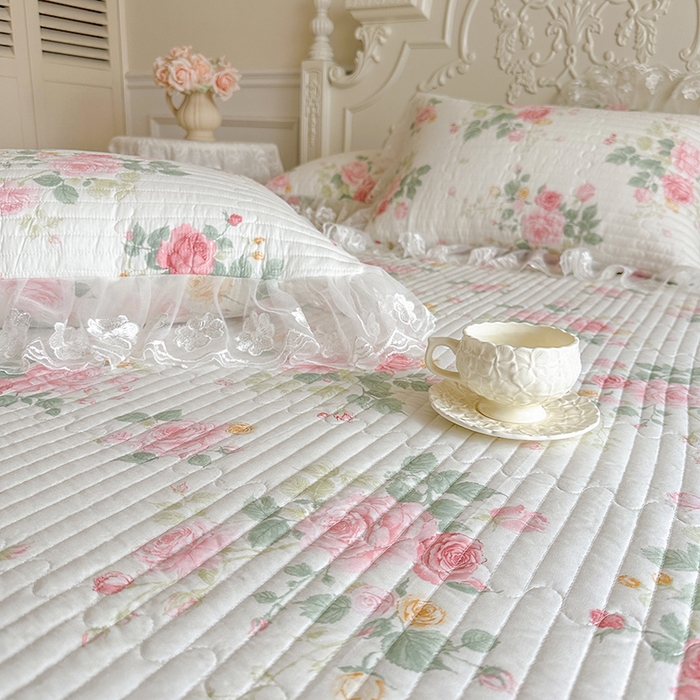 91家纺网 家纺一手货源 找家纺 网红馆（ck家纺） 2026春夏新款小清新田园全棉印花床盖三件套 蕾丝花海