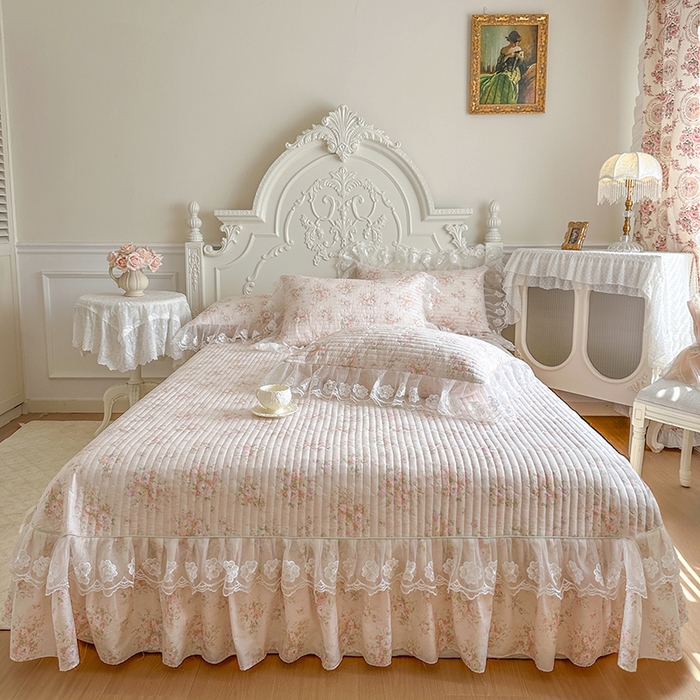 91家纺网 家纺一手货源 找家纺 网红馆（ck家纺） 2026春夏新款小清新田园全棉印花床盖三件套 翩翩花语