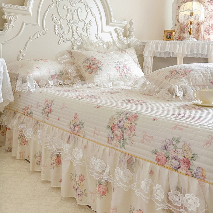 91家纺网 家纺一手货源 找家纺 网红馆（ck家纺） 2026春夏新款小清新田园全棉印花床盖三件套 清风花影