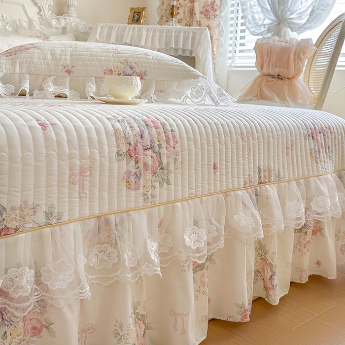 91家纺网 家纺一手货源 找家纺 网红馆（ck家纺） 2026春夏新款小清新田园全棉印花床盖三件套 清风花影