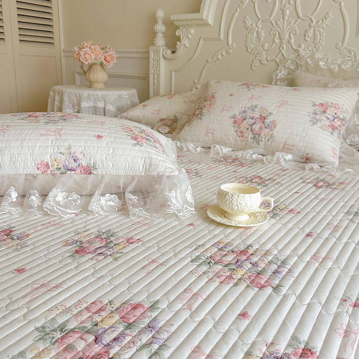 91家纺网 家纺一手货源 找家纺 网红馆（ck家纺） 2026春夏新款小清新田园全棉印花床盖三件套 清风花影