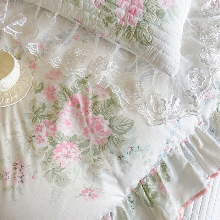 91家纺网 家纺一手货源 找家纺 网红馆（ck家纺） 2026春夏新款小清新田园全棉印花床盖三件套 花蔓蓝