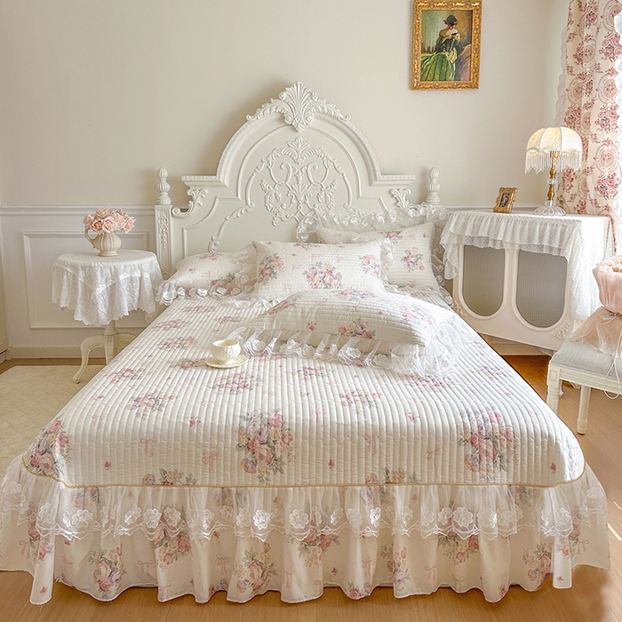 91家纺网 家纺一手货源 找家纺 网红馆（ck家纺） 2026春夏新款小清新田园全棉印花床盖三件套 清风花影