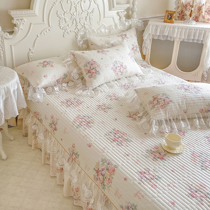 91家纺网 家纺一手货源 找家纺 网红馆（ck家纺） 2026春夏新款小清新田园全棉印花床盖三件套 清风花影