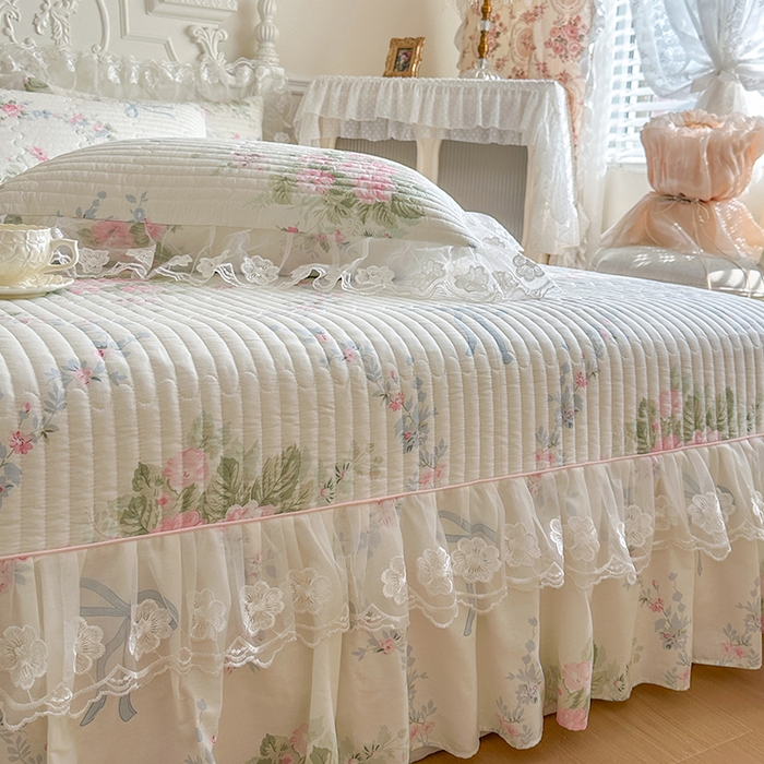 91家纺网 家纺一手货源 找家纺 网红馆（ck家纺） 2026春夏新款小清新田园全棉印花床盖三件套 花蔓蓝