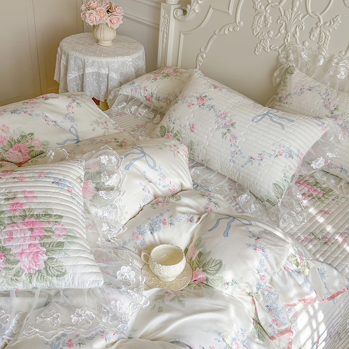 91家纺网 家纺一手货源 找家纺 网红馆（ck家纺） 2026春夏新款小清新田园全棉印花床盖三件套 花蔓蓝