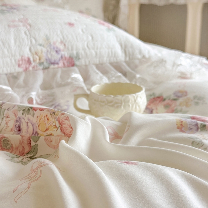 91家纺网 家纺一手货源 找家纺 网红馆（ck家纺） 2026春夏新款小清新田园全棉印花床盖三件套 清风花影