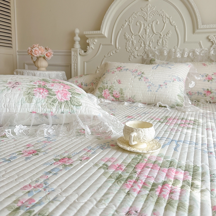 91家纺网 家纺一手货源 找家纺 网红馆（ck家纺） 2026春夏新款小清新田园全棉印花床盖三件套 花蔓蓝