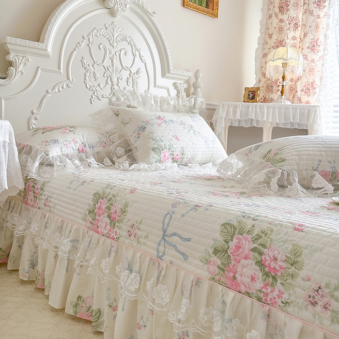 91家纺网 家纺一手货源 找家纺 网红馆（ck家纺） 2026春夏新款小清新田园全棉印花床盖三件套 花蔓蓝