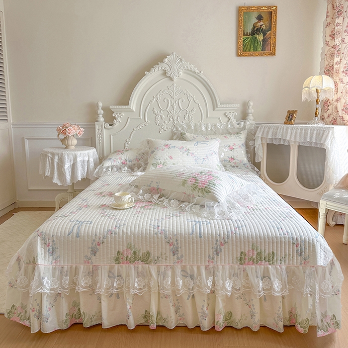 91家纺网 家纺一手货源 找家纺 网红馆（ck家纺） 2026春夏新款小清新田园全棉印花床盖三件套 花蔓蓝