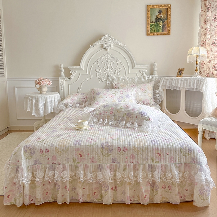 91家纺网 家纺一手货源 找家纺 网红馆（ck家纺） 2026春夏新款小清新田园全棉印花床盖三件套 甜心花朵