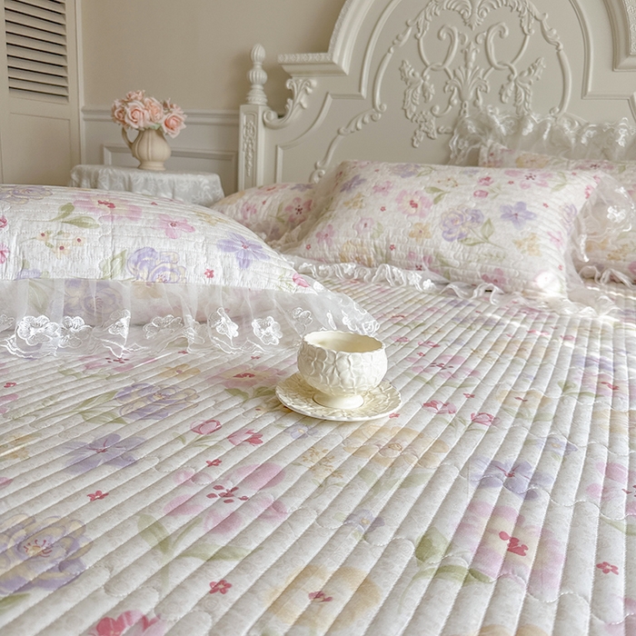 91家纺网 家纺一手货源 找家纺 网红馆（ck家纺） 2026春夏新款小清新田园全棉印花床盖三件套 甜心花朵