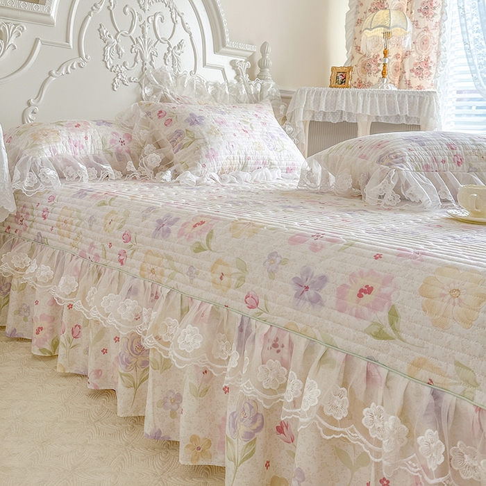 91家纺网 家纺一手货源 找家纺 网红馆（ck家纺） 2026春夏新款小清新田园全棉印花床盖三件套 甜心花朵