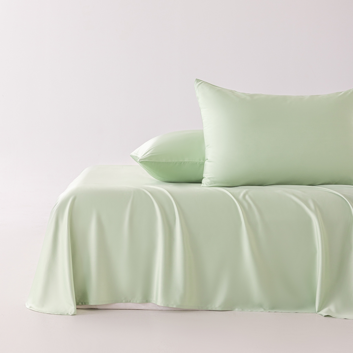 91家纺网 家纺一手货源 找家纺 轩和家居 2026新款竹浆纤维纯色单品床单系列 淡绿