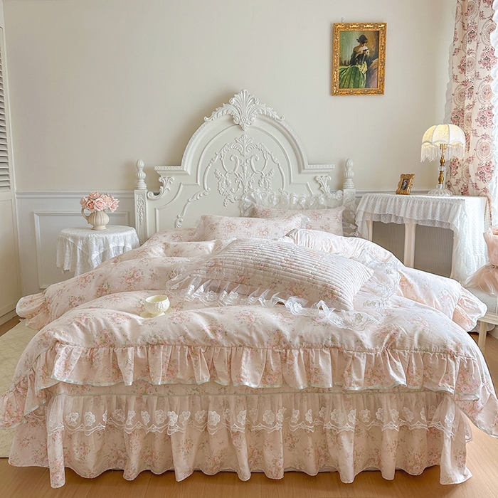 91家纺网 家纺一手货源 找家纺 网红馆（ck家纺） 2026春夏新款小清新田园全棉印花床盖四件套 翩翩花语