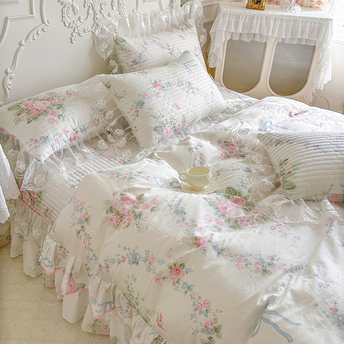 91家纺网 家纺一手货源 找家纺 网红馆（ck家纺） 2026春夏新款小清新田园全棉印花床盖四件套 花蔓蓝